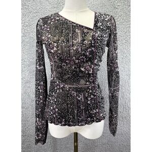 Anac by Kimi Top S Sheer Mesh Floral Paisley Top Women's Long Sleeve Y2K Boho